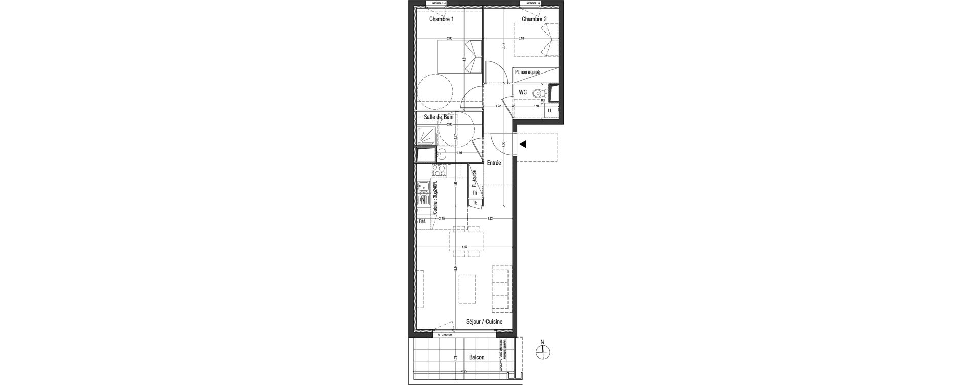 Appartement T3 de 62,54 m2 &agrave; Toulouse Malep&egrave;re