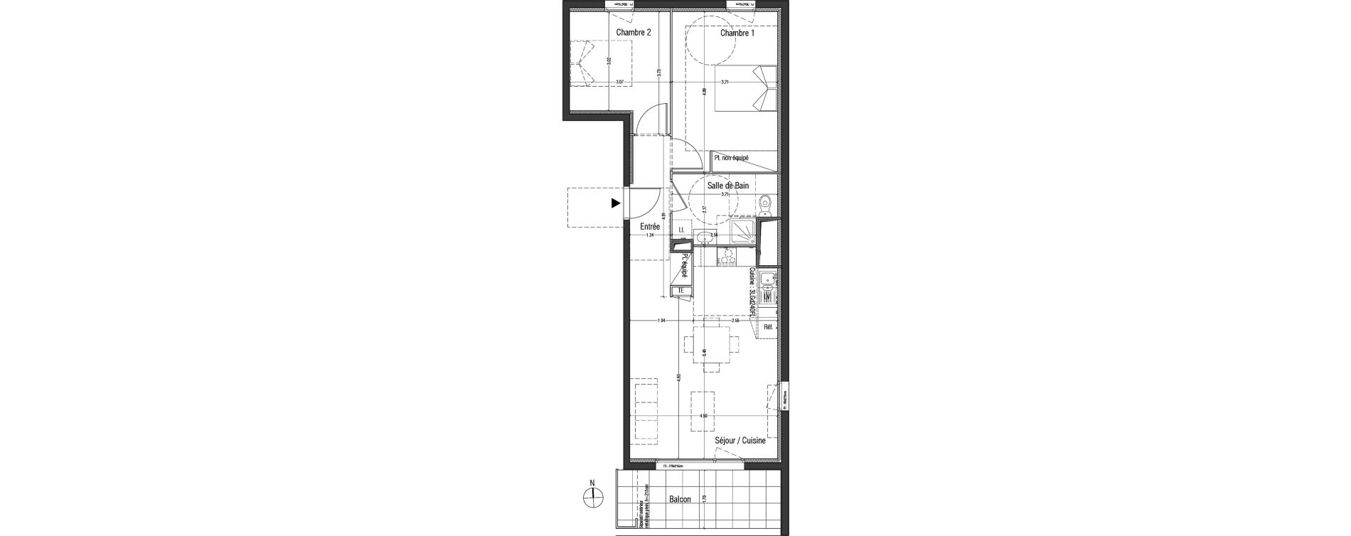 Appartement T3 de 64,36 m2 &agrave; Toulouse Malep&egrave;re
