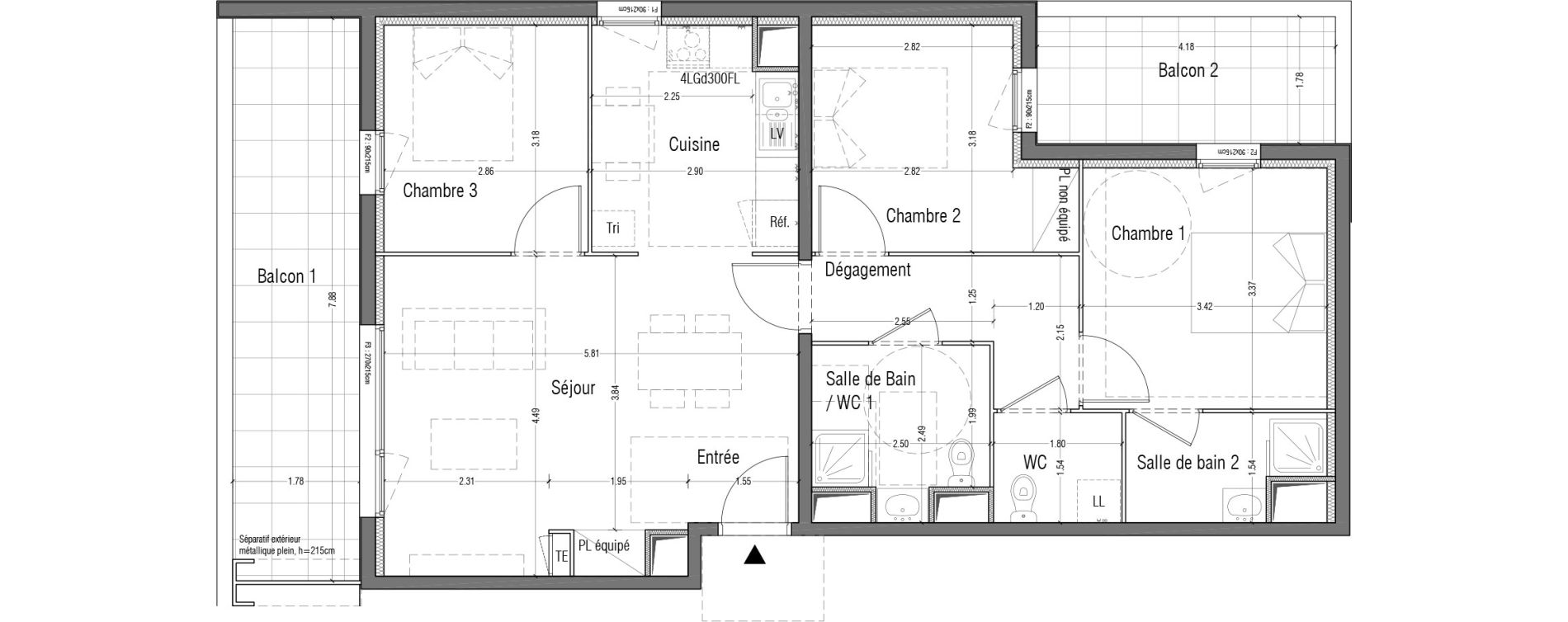 Appartement T4 de 81,48 m2 &agrave; Toulouse Malep&egrave;re