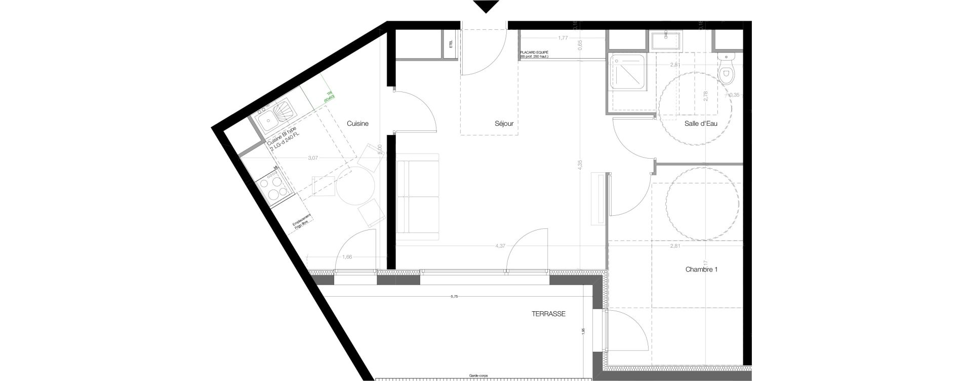 Appartement T2 de 50,10 m2 &agrave; Toulouse Malep&egrave;re