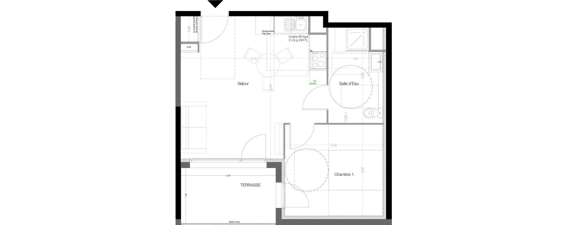Appartement T2 de 40,10 m2 &agrave; Toulouse Malep&egrave;re