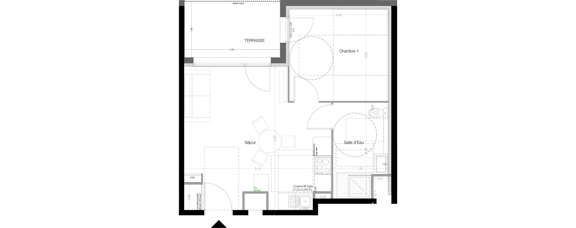 Appartement T2 de 39,40 m2 &agrave; Toulouse Malep&egrave;re