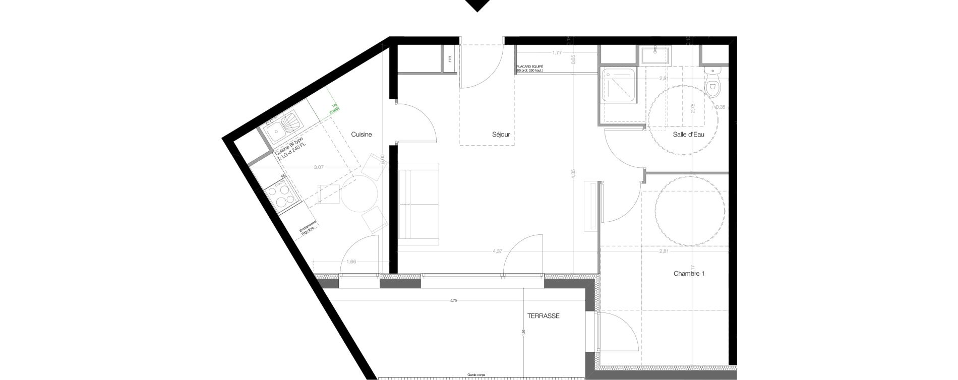 Appartement T2 de 50,10 m2 &agrave; Toulouse Malep&egrave;re