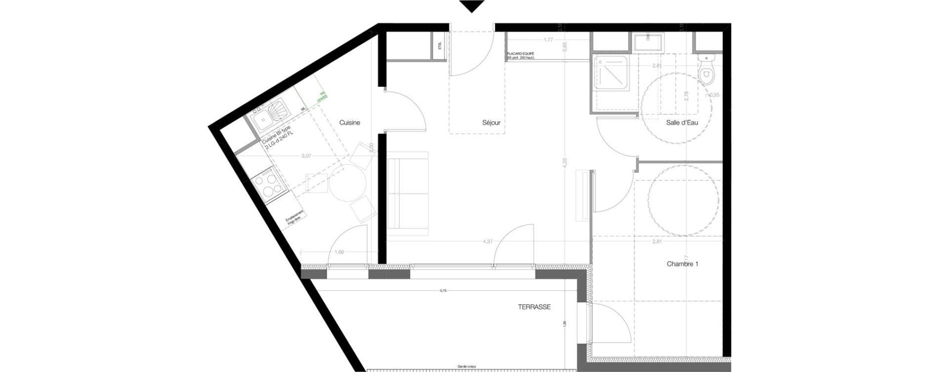 Appartement T2 de 50,00 m2 &agrave; Toulouse Malep&egrave;re