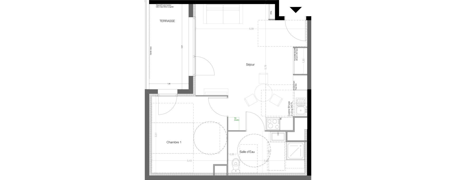 Appartement T2 de 43,30 m2 &agrave; Toulouse Malep&egrave;re