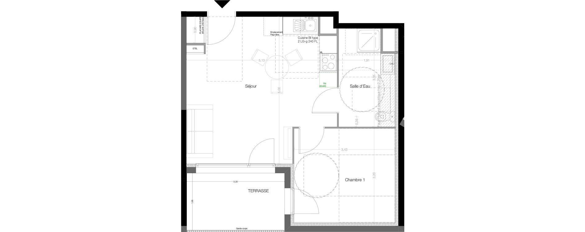 Appartement T2 de 40,10 m2 &agrave; Toulouse Malep&egrave;re