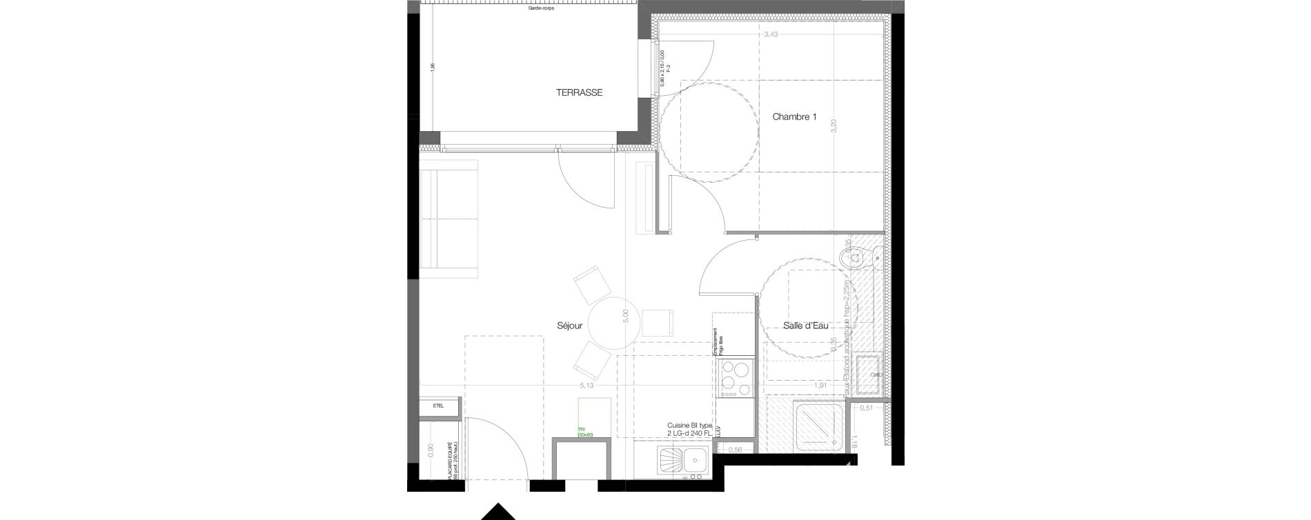 Appartement T2 de 39,40 m2 &agrave; Toulouse Malep&egrave;re