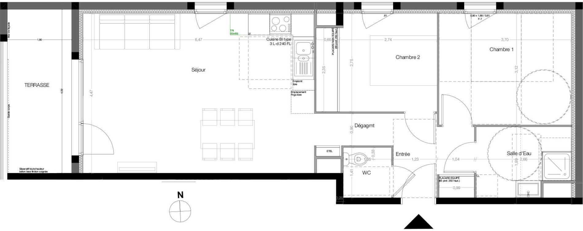 Appartement T3 de 63,10 m2 &agrave; Toulouse Malep&egrave;re