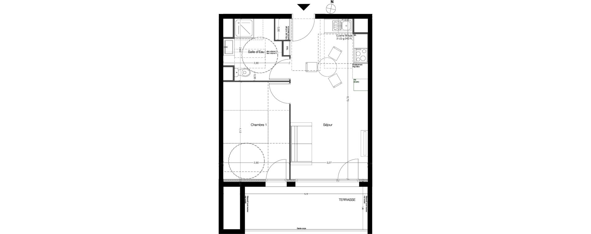 Appartement T2 de 39,70 m2 &agrave; Toulouse Malep&egrave;re