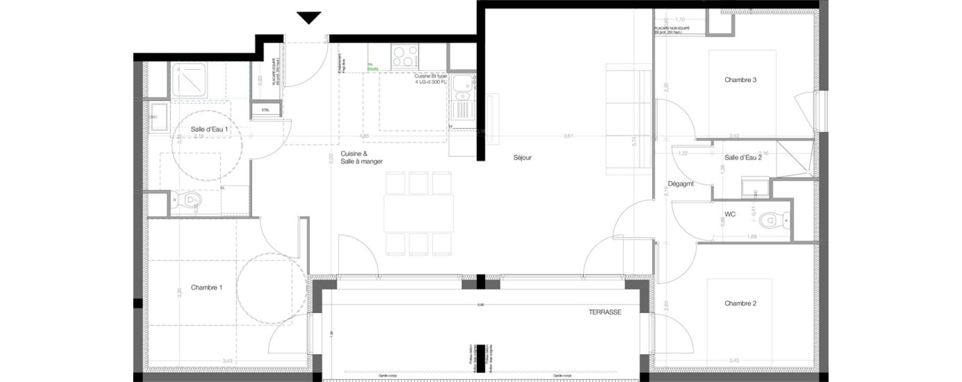 Appartement T4 de 85,40 m2 &agrave; Toulouse Malep&egrave;re