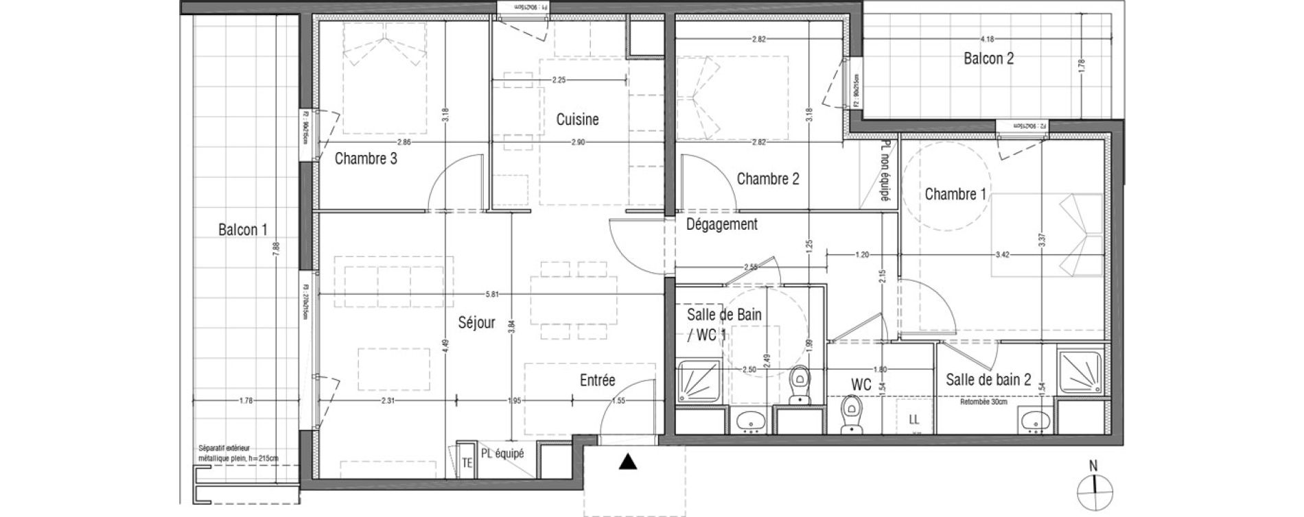 Appartement T4 de 81,48 m2 &agrave; Toulouse Malep&egrave;re
