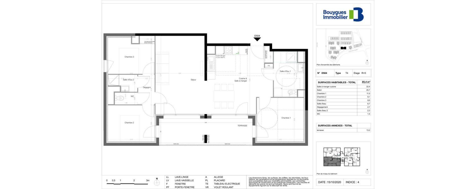 Appartement T4 de 85,50 m2 &agrave; Toulouse Malep&egrave;re