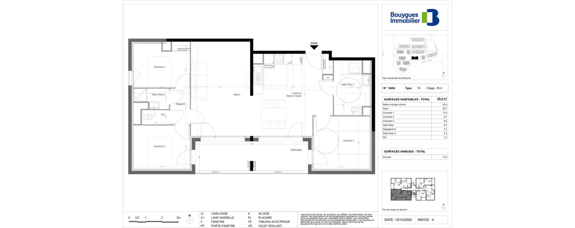 Appartement T4 de 85,40 m2 &agrave; Toulouse Malep&egrave;re