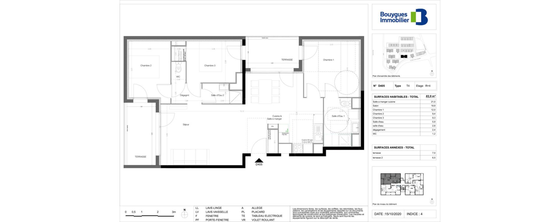 Appartement T4 de 83,60 m2 &agrave; Toulouse Malep&egrave;re