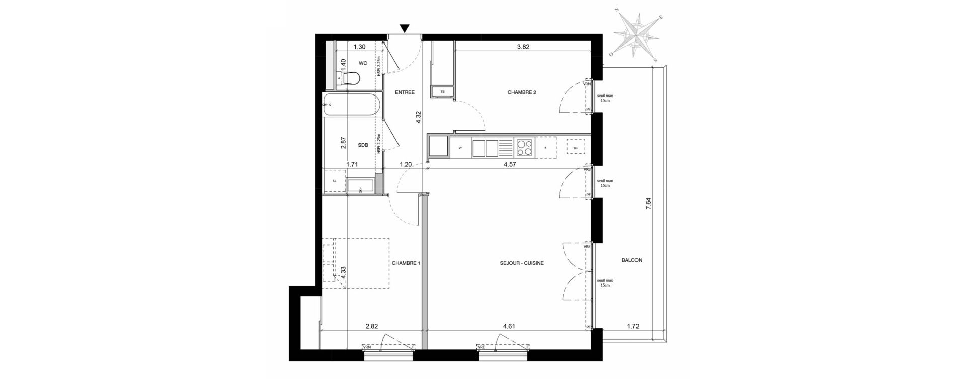 Appartement T3 de 64,00 m2 &agrave; Toulouse Malep&egrave;re