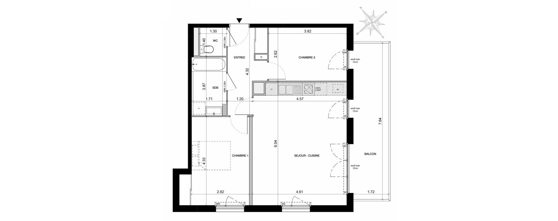 Appartement T3 de 64,00 m2 &agrave; Toulouse Malep&egrave;re