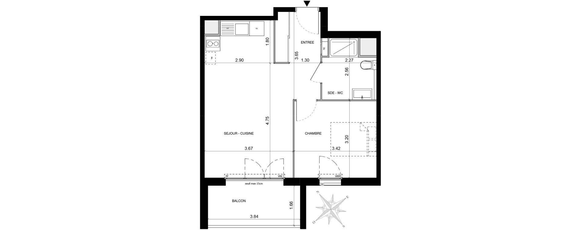 Appartement T2 de 43,83 m2 &agrave; Toulouse Malep&egrave;re