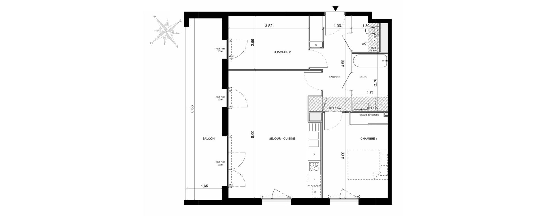 Appartement T3 de 63,26 m2 &agrave; Toulouse Malep&egrave;re