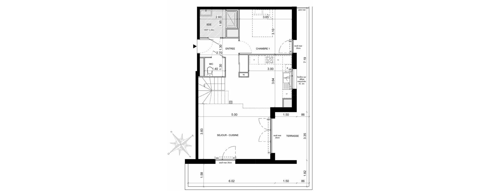 Duplex T4 de 93,35 m2 &agrave; Toulouse Malep&egrave;re