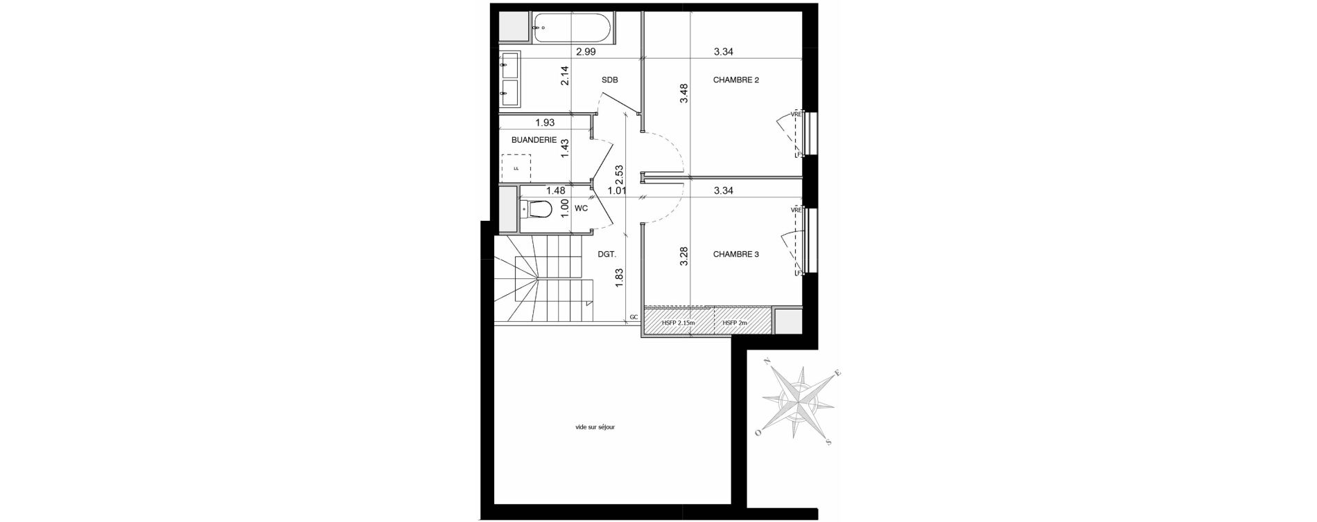 Duplex T4 de 93,35 m2 &agrave; Toulouse Malep&egrave;re