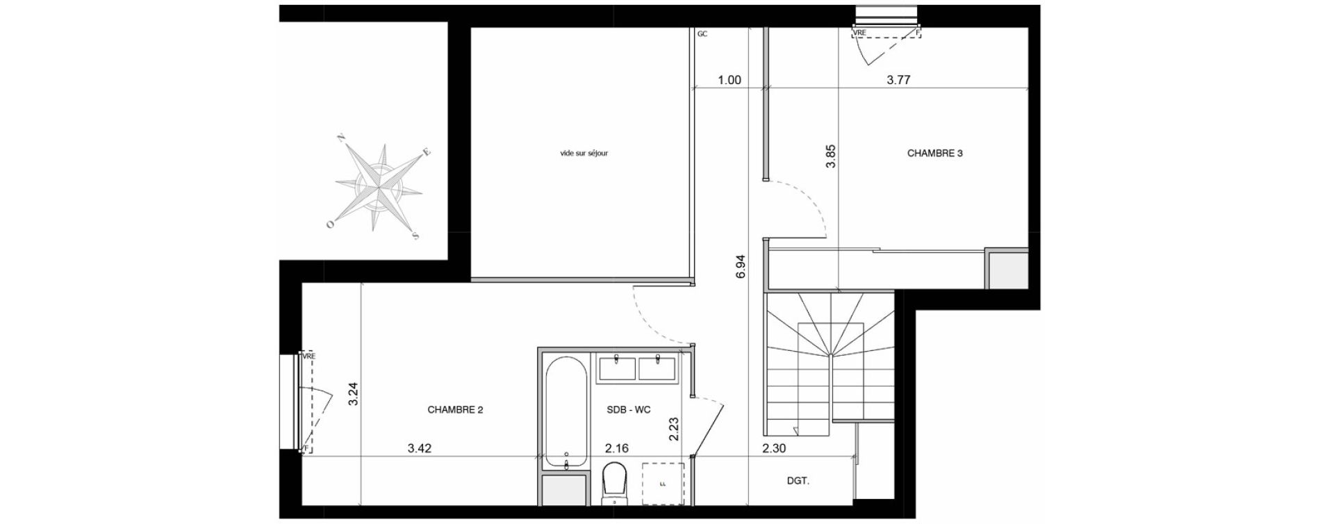 Duplex T4 de 93,95 m2 &agrave; Toulouse Malep&egrave;re