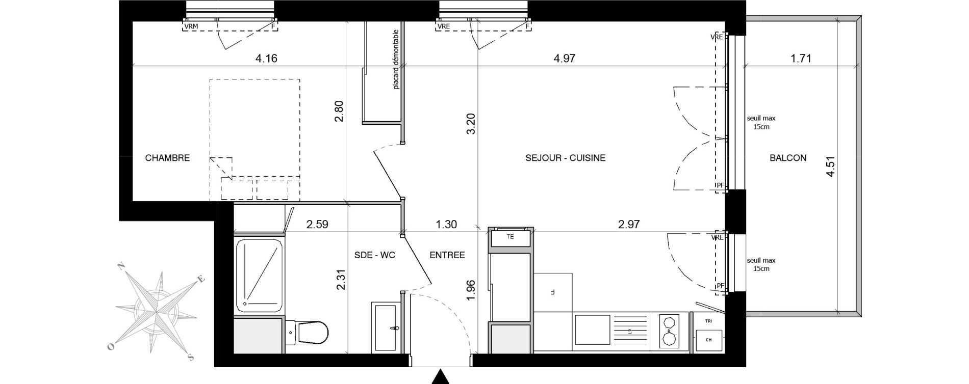 Appartement T2 de 42,00 m2 &agrave; Toulouse Malep&egrave;re