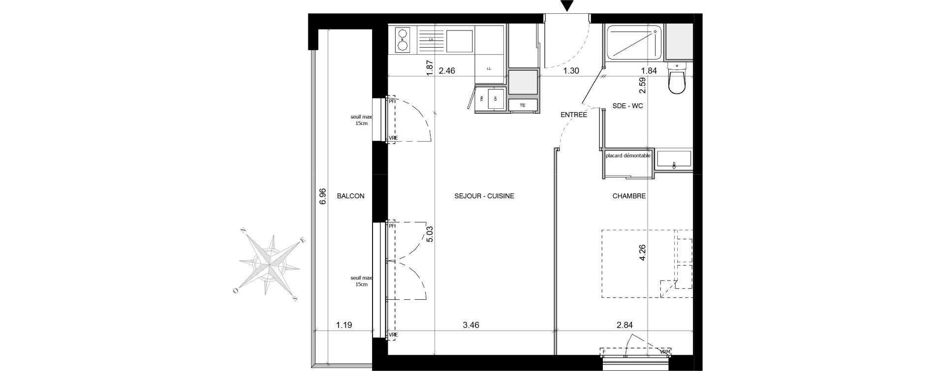 Appartement T2 de 41,96 m2 &agrave; Toulouse Malep&egrave;re