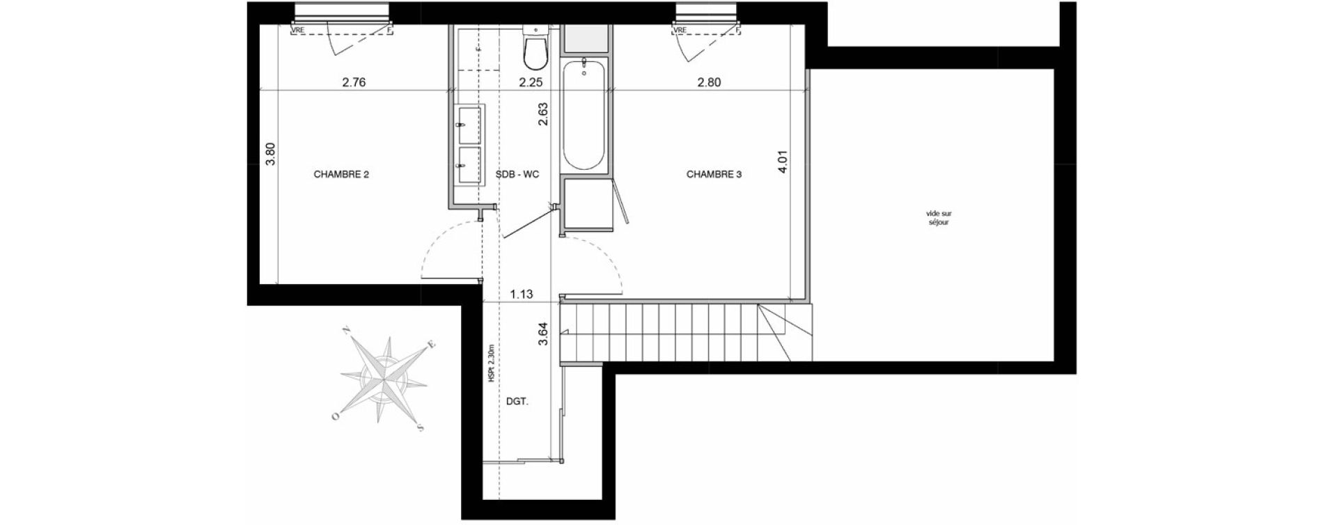Duplex T4 de 86,82 m2 &agrave; Toulouse Malep&egrave;re