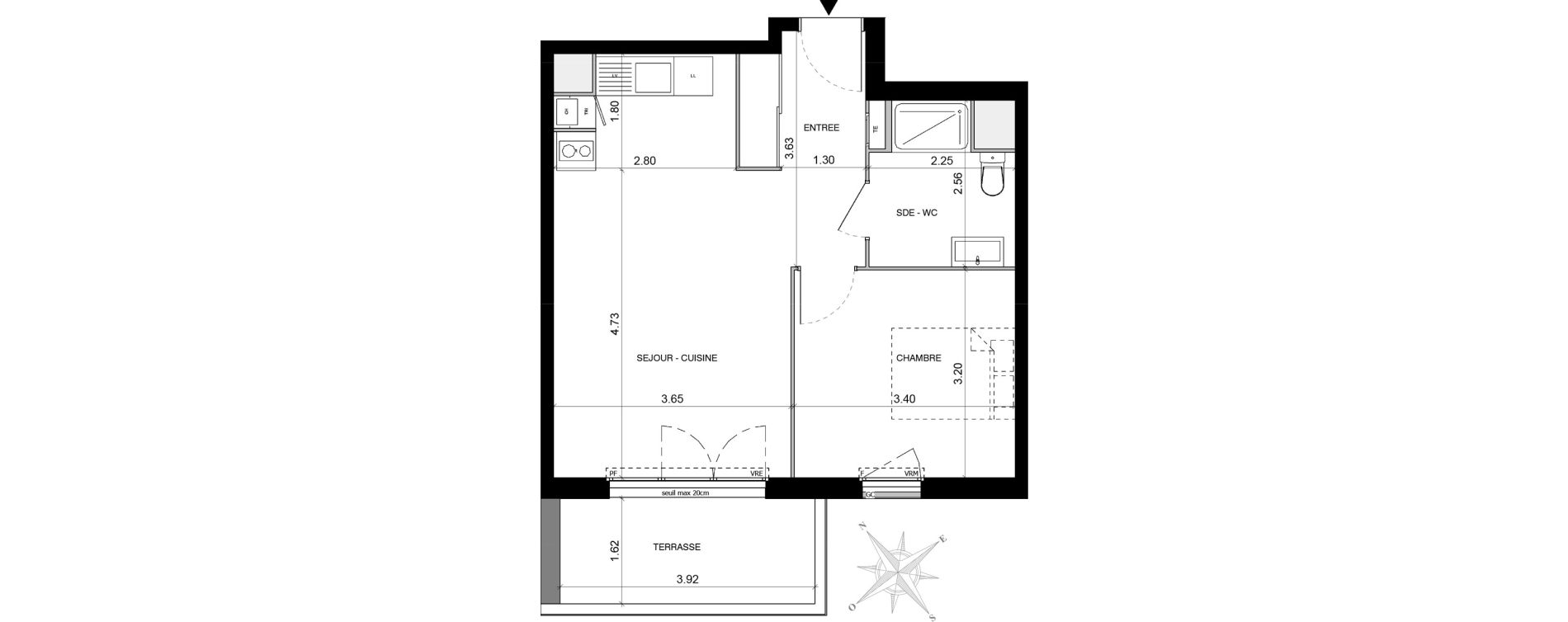 Appartement T2 de 43,30 m2 &agrave; Toulouse Malep&egrave;re