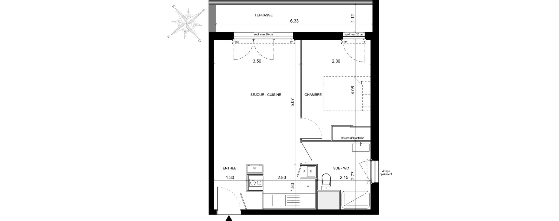 Appartement T2 de 42,11 m2 &agrave; Toulouse Malep&egrave;re