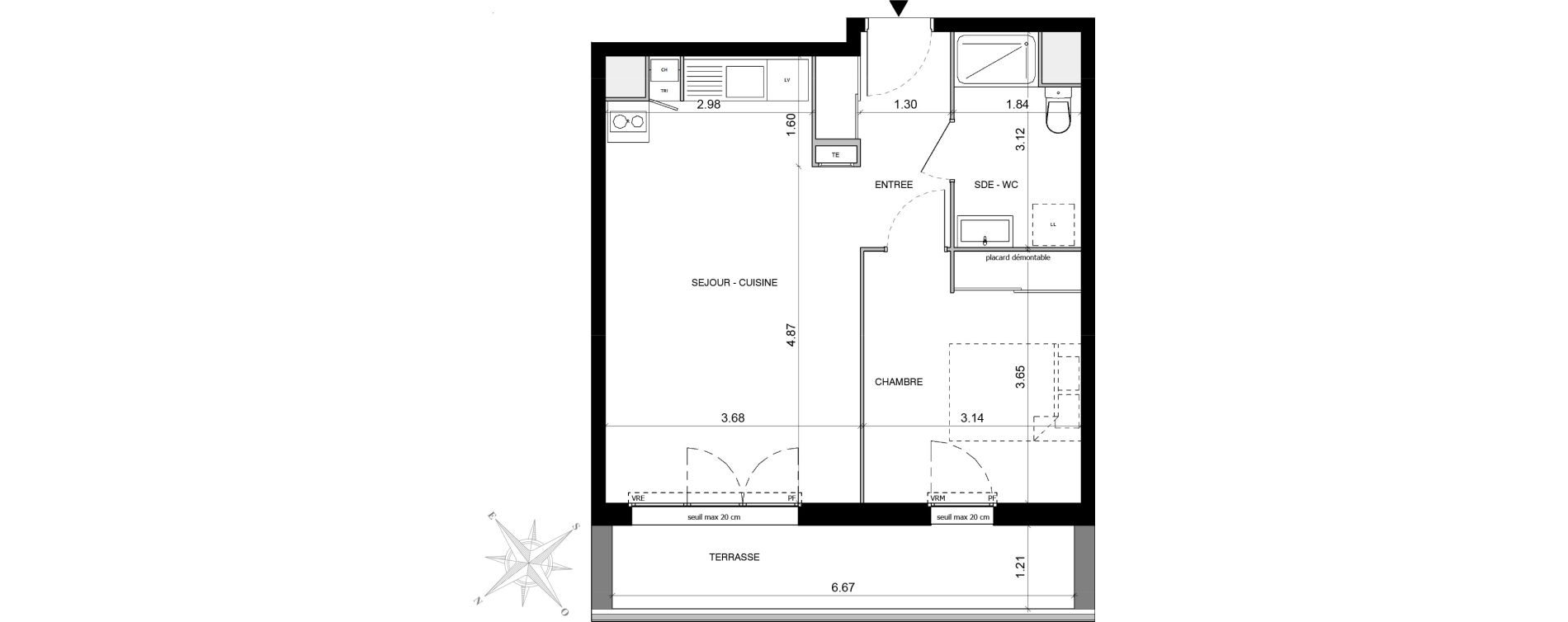 Appartement T2 de 43,75 m2 &agrave; Toulouse Malep&egrave;re