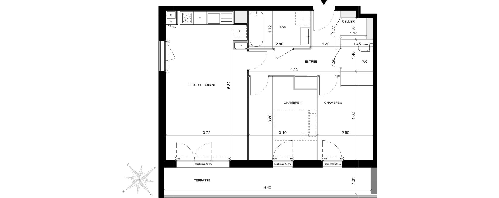Appartement T3 de 61,39 m2 &agrave; Toulouse Malep&egrave;re