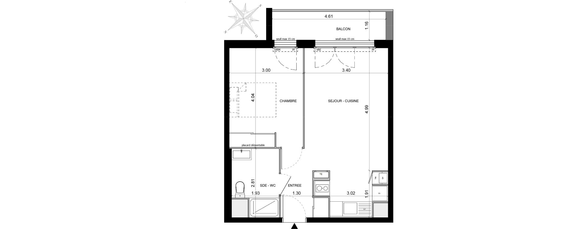 Appartement T2 de 42,26 m2 &agrave; Toulouse Malep&egrave;re
