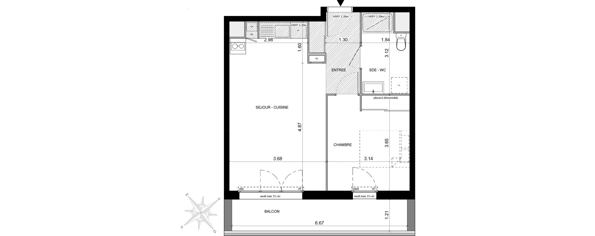 Appartement T2 de 43,75 m2 &agrave; Toulouse Malep&egrave;re