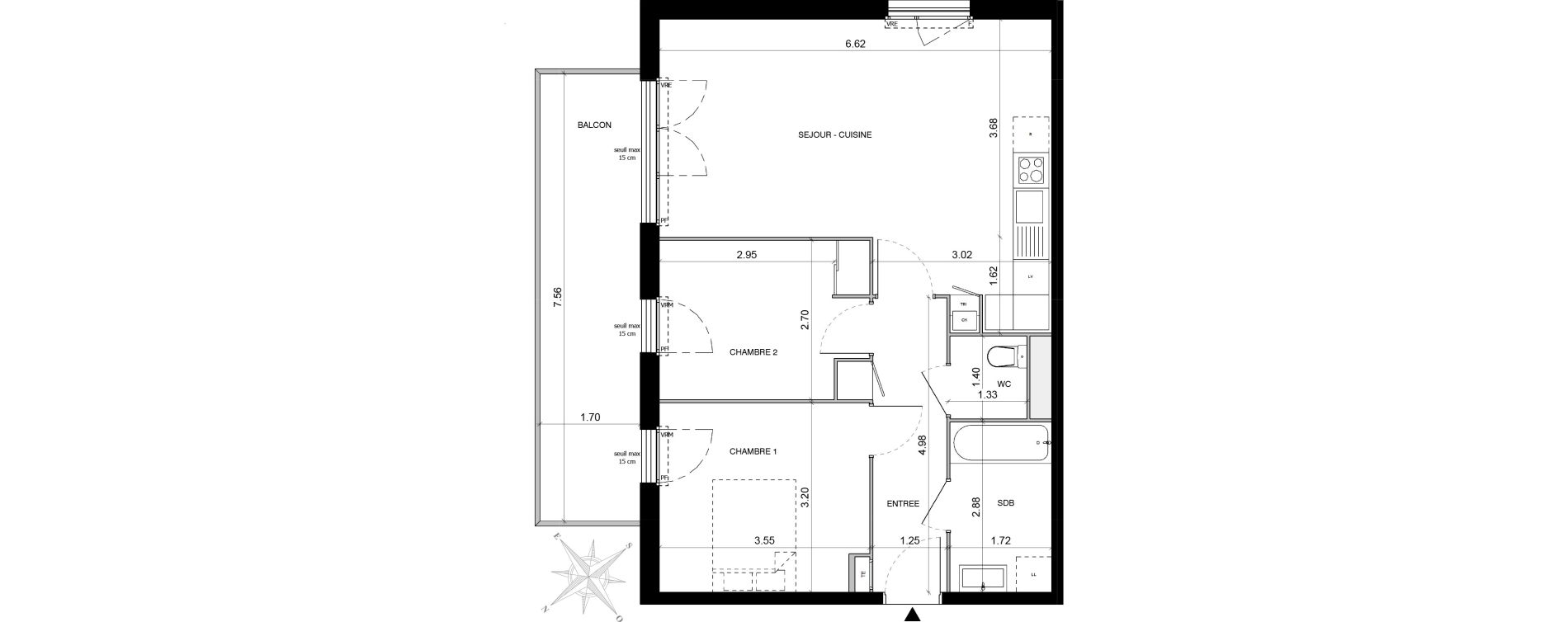 Appartement T3 de 62,03 m2 &agrave; Toulouse Malep&egrave;re