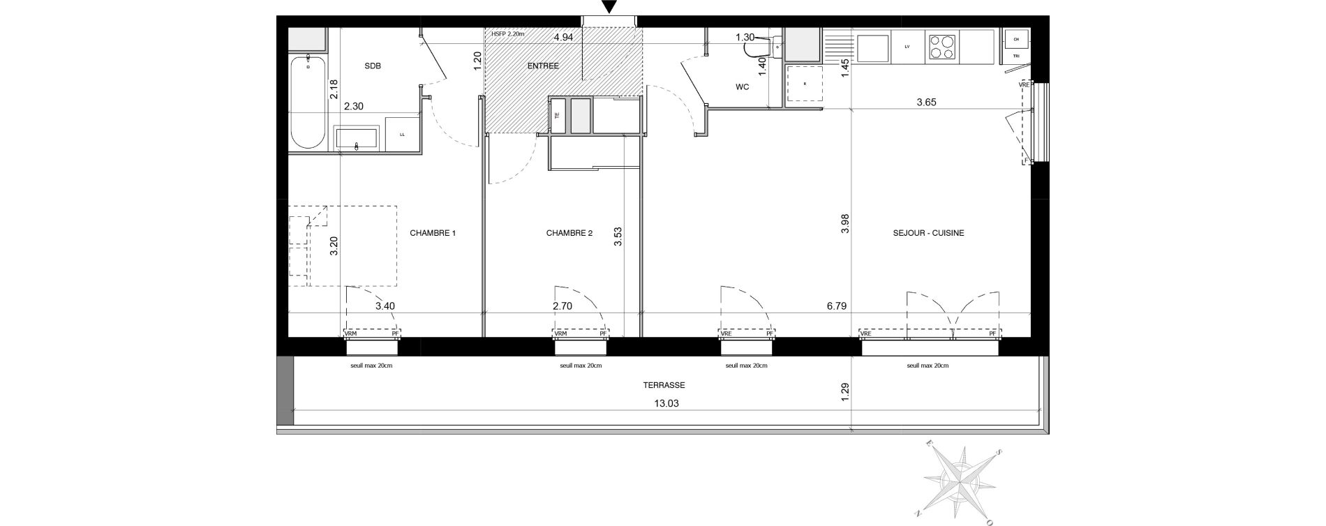 Appartement T3 de 68,02 m2 &agrave; Toulouse Malep&egrave;re