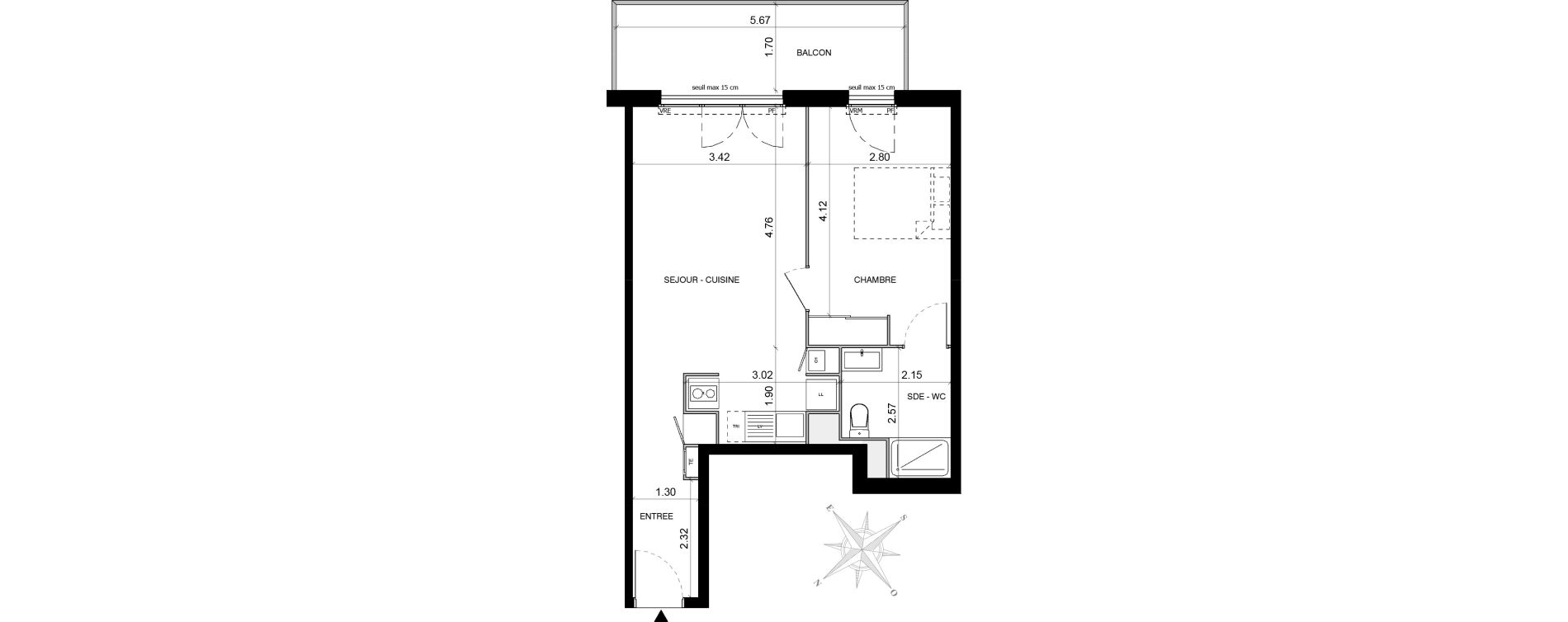 Appartement T2 de 45,08 m2 &agrave; Toulouse Malep&egrave;re