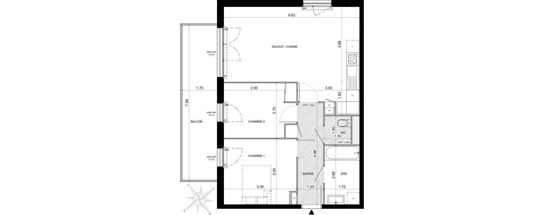 Appartement T3 de 62,03 m2 &agrave; Toulouse Malep&egrave;re