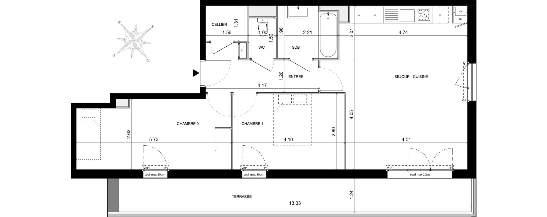 Appartement T3 de 68,05 m2 &agrave; Toulouse Malep&egrave;re