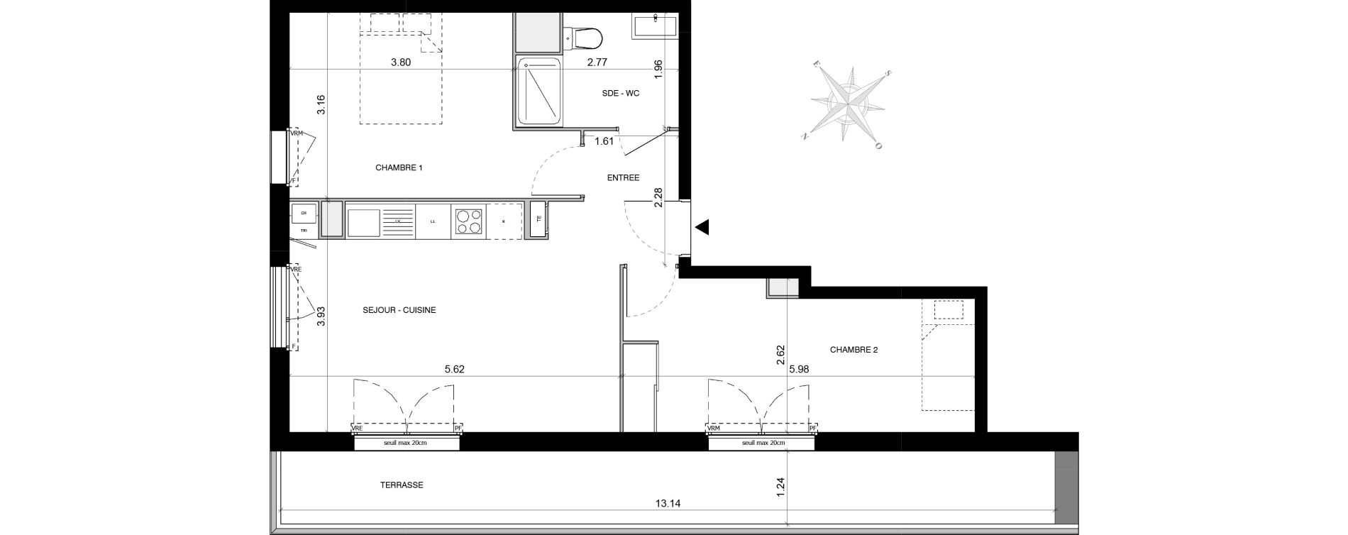 Appartement T3 de 57,30 m2 &agrave; Toulouse Malep&egrave;re