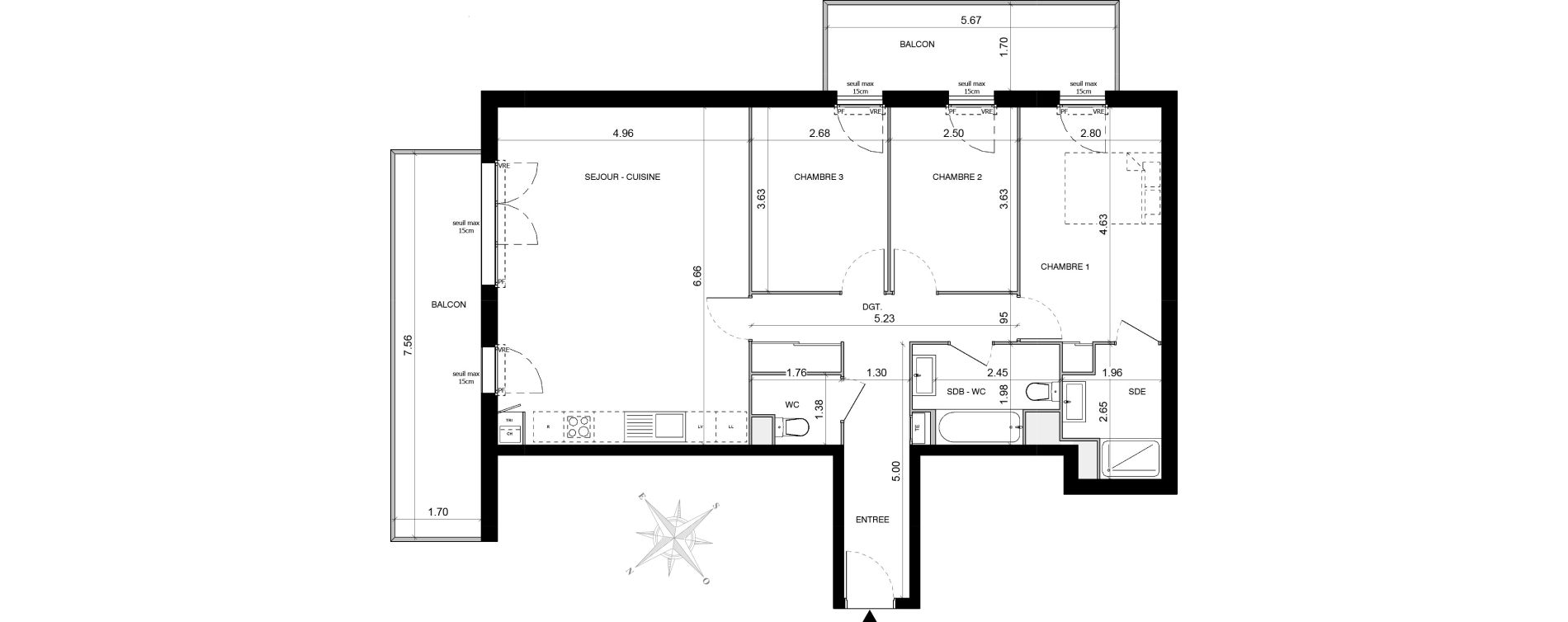 Appartement T4 de 89,01 m2 &agrave; Toulouse Malep&egrave;re