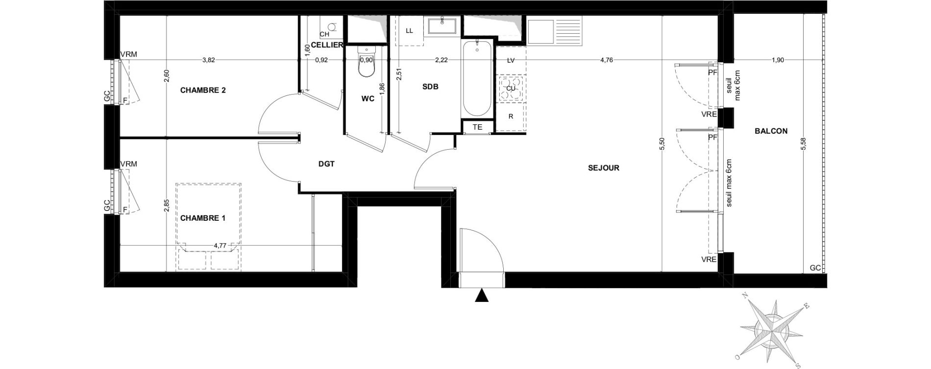 Appartement T3 de 63,62 m2 &agrave; Toulouse Malep&egrave;re