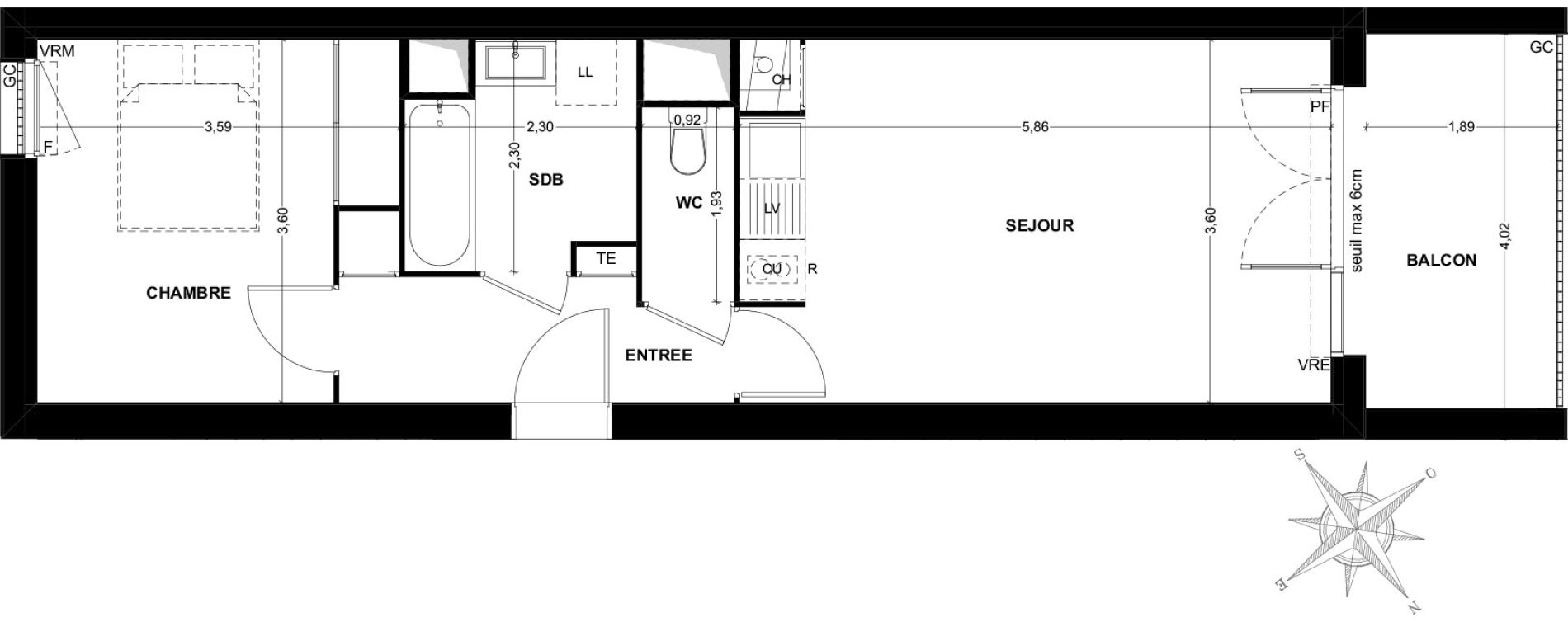 Appartement T2 de 44,20 m2 &agrave; Toulouse Malep&egrave;re