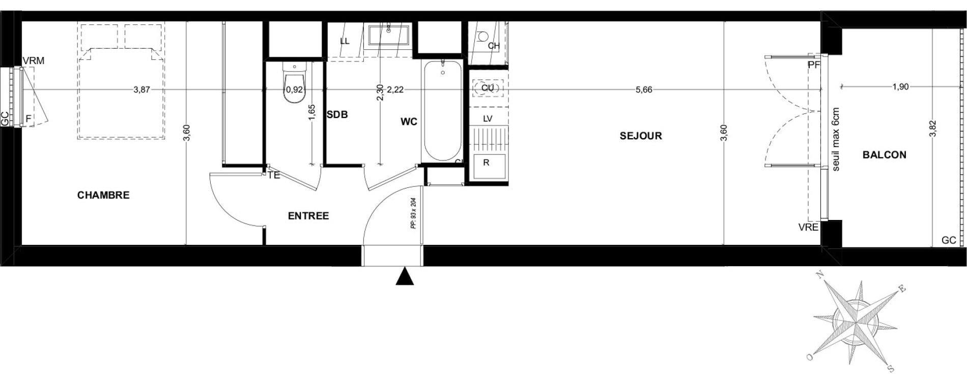 Appartement T2 de 44,19 m2 &agrave; Toulouse Malep&egrave;re