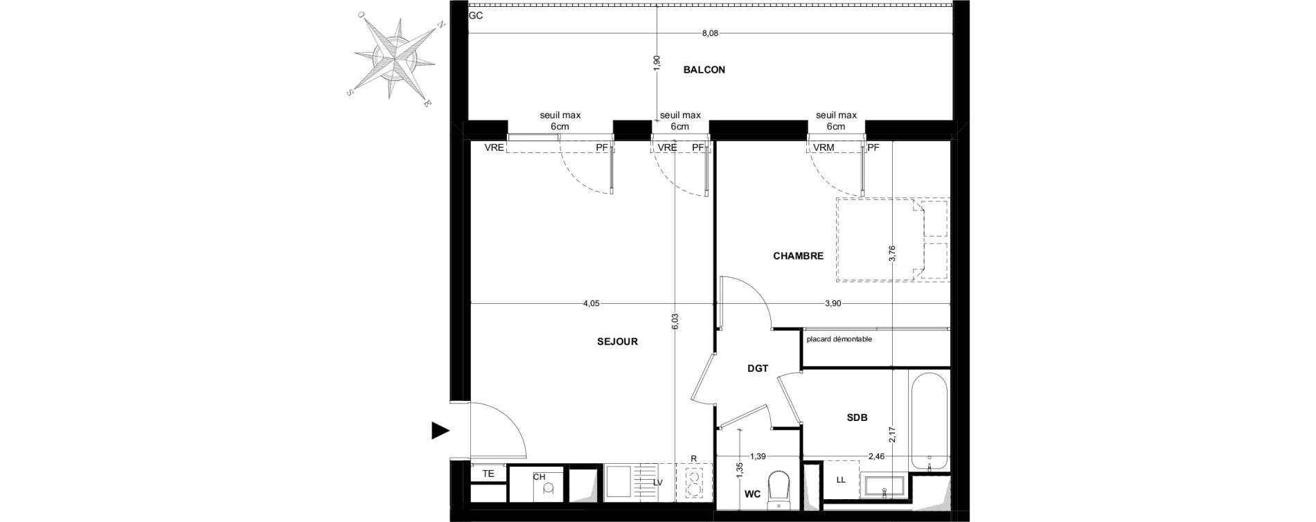 Appartement T2 de 46,19 m2 &agrave; Toulouse Malep&egrave;re