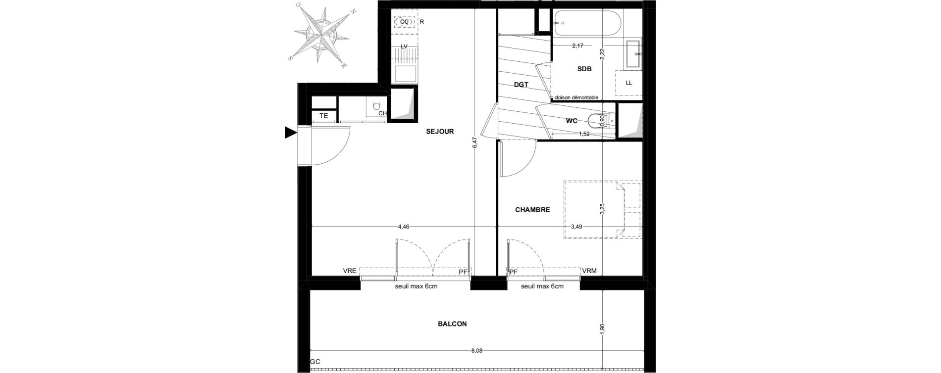 Appartement T2 de 44,99 m2 &agrave; Toulouse Malep&egrave;re
