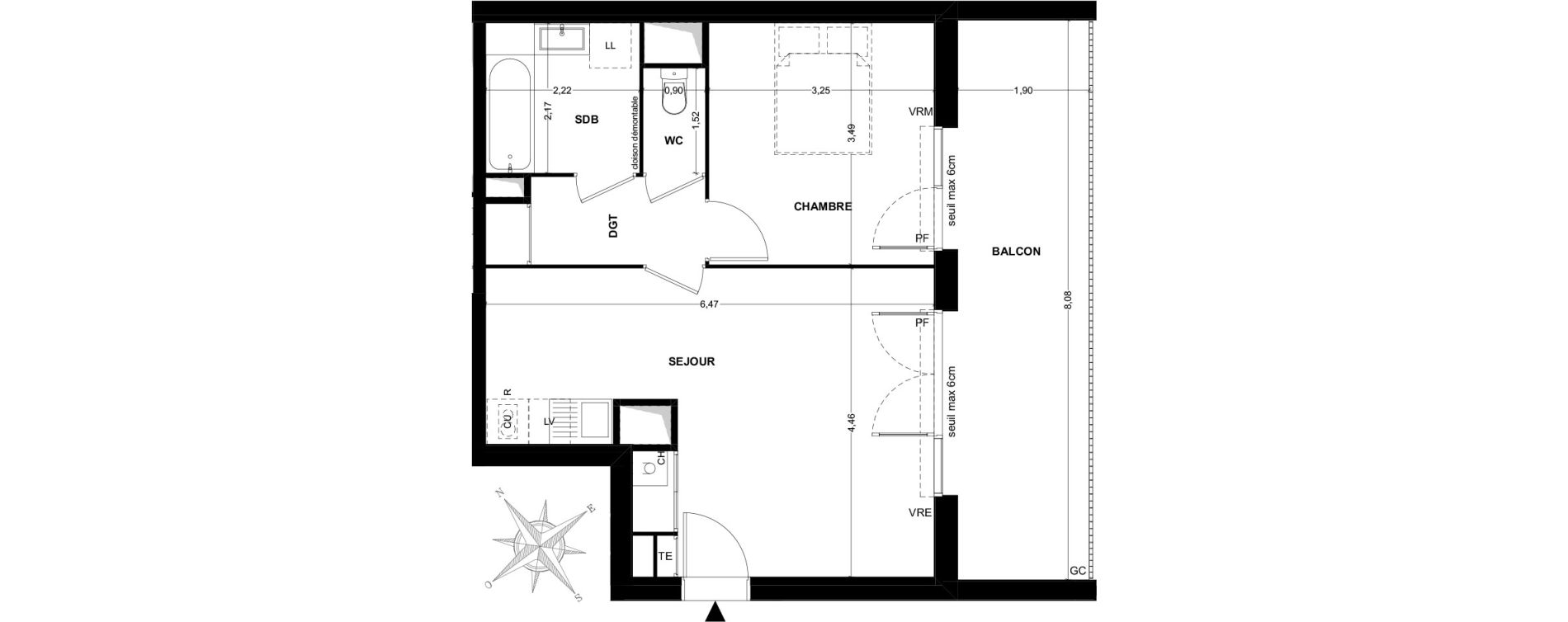 Appartement T2 de 44,99 m2 &agrave; Toulouse Malep&egrave;re