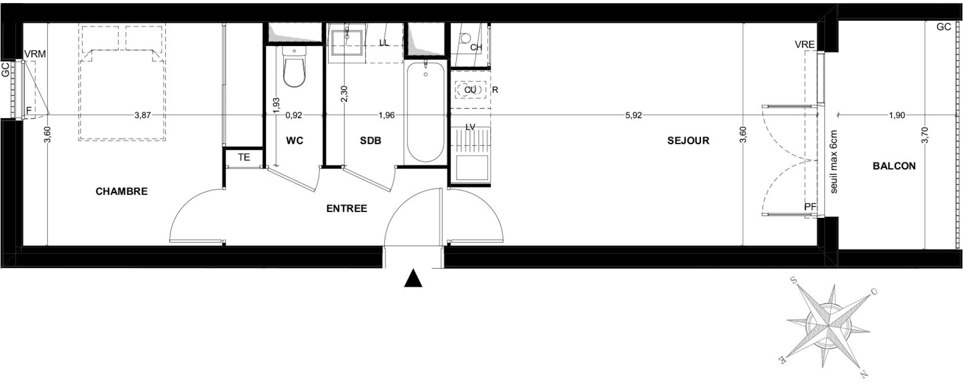 Appartement T2 de 44,53 m2 &agrave; Toulouse Malep&egrave;re