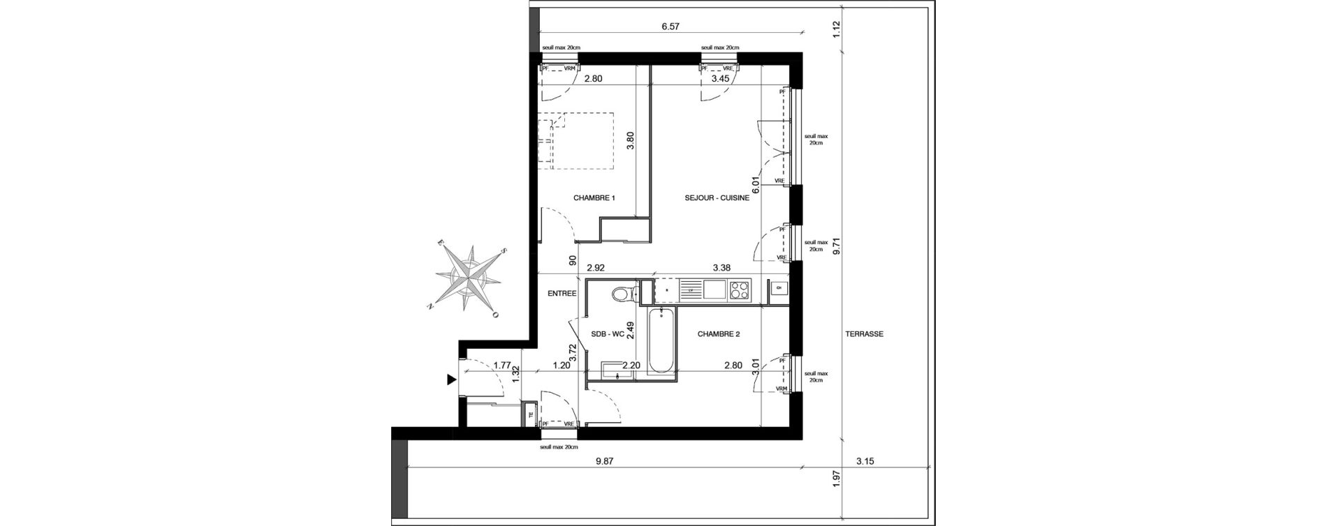 Appartement T3 de 59,05 m2 &agrave; Toulouse Malep&egrave;re