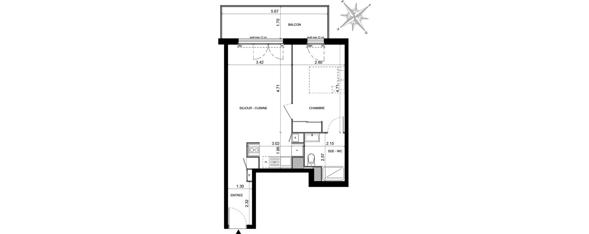 Appartement T2 de 45,08 m2 &agrave; Toulouse Malep&egrave;re